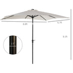 9' x 7' Patio Umbrella Outdoor Table Market Umbrella with Crank, Solar LED Lights, 45° Tilt, Push-Button Operation, for Deck, Backyard, Pool and Lawn, White