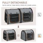 39" Portable Soft-Sided Pet Cat Carrier with Divider, Two Compartments, Soft Cushions, & Storage Bag, Gray