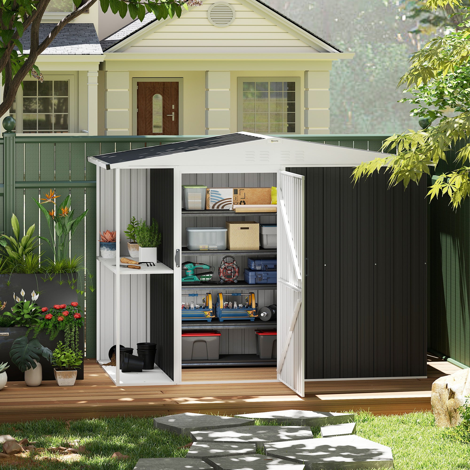 8 x 4ft Outdoor Garden Shed, Metal Shed with Air Vents and Lock for Backyard, Garden, Patio, Dark Gray