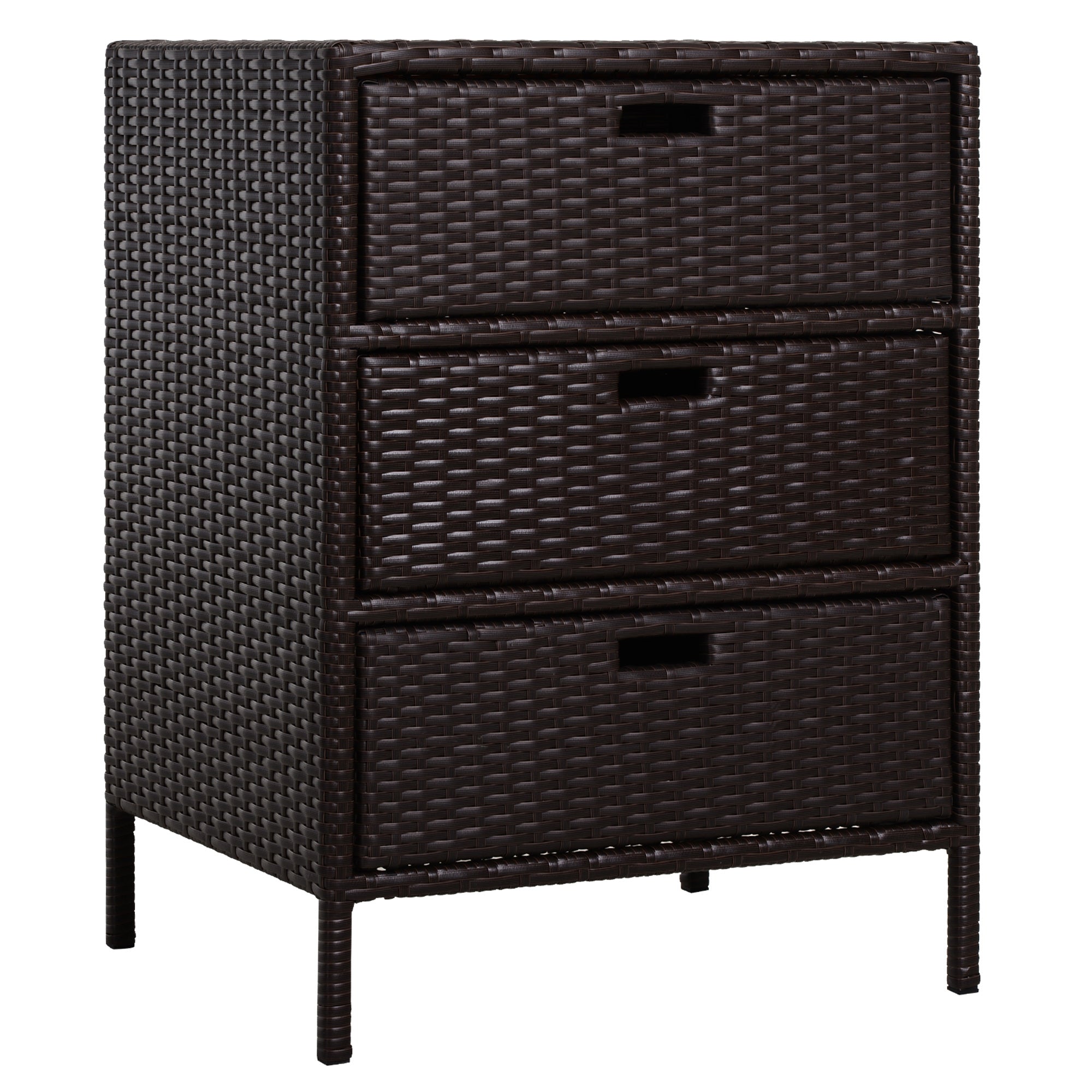 Patio PE Rattan Storage Cabinet, Wicker Pool Cabinet Organizer, Outdoor Towel Rack for Pool with 3 Drawers, Brown