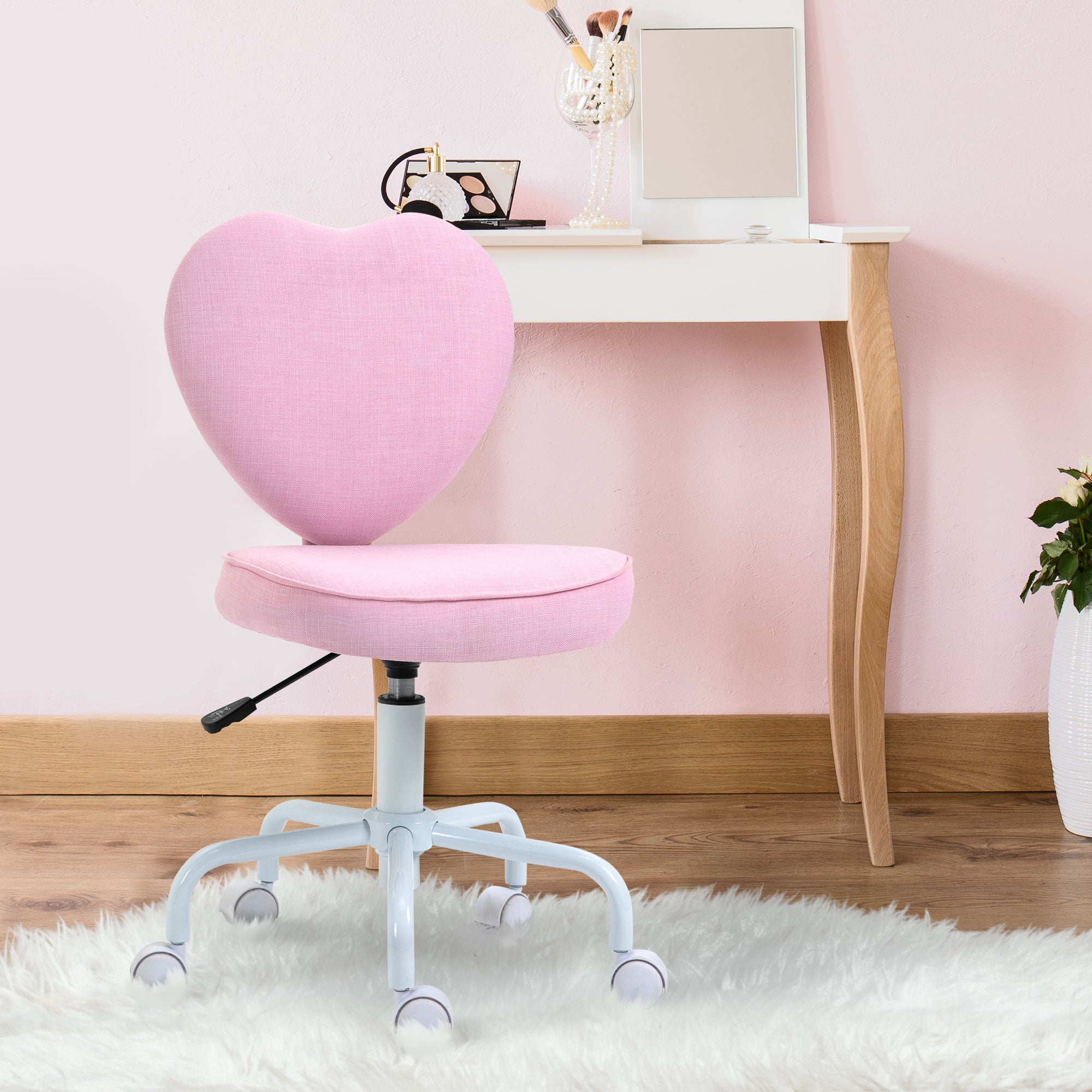 Heart Love Shaped Back Design Office Chair with Adjustable Height, Pink