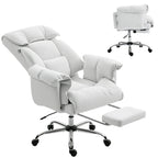 High Back Office Chair, Reclining Desk Chair with Footrest, High Resilience Foam, Rolling Wheels, Cream White