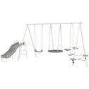 5 in 1 Kids Swing Set for Backyard with Heavy-Duty A-Frame Stand, Saucer Swing, Slide, Seesaw, Glider, Swing Seat, Gray
