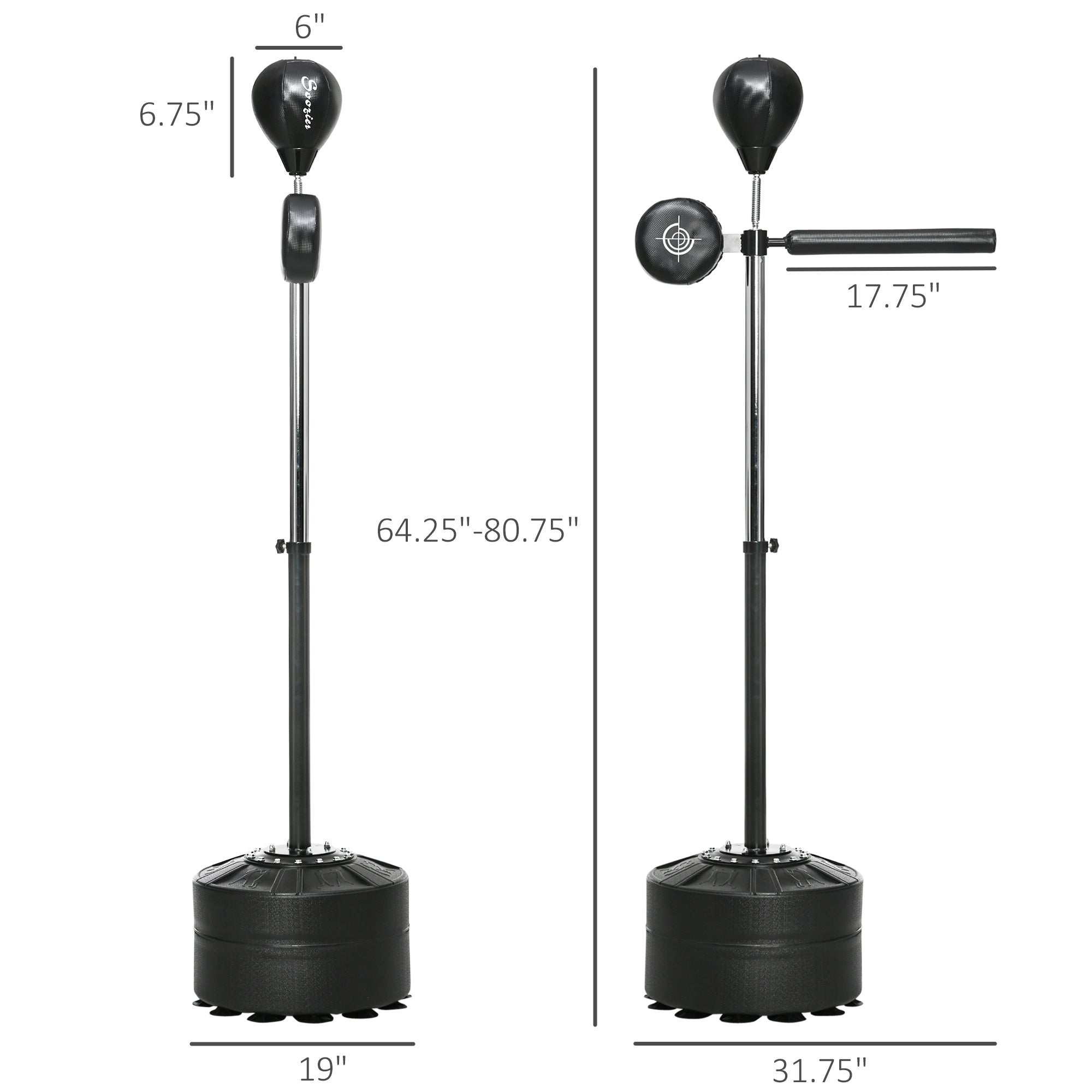 Free Standing Boxing Bag with Stand, Punching Speed Bag Reaction Bar Challenge with Suction Cups, 64-81in Adjustable Height for Teenagers and Adults, Black