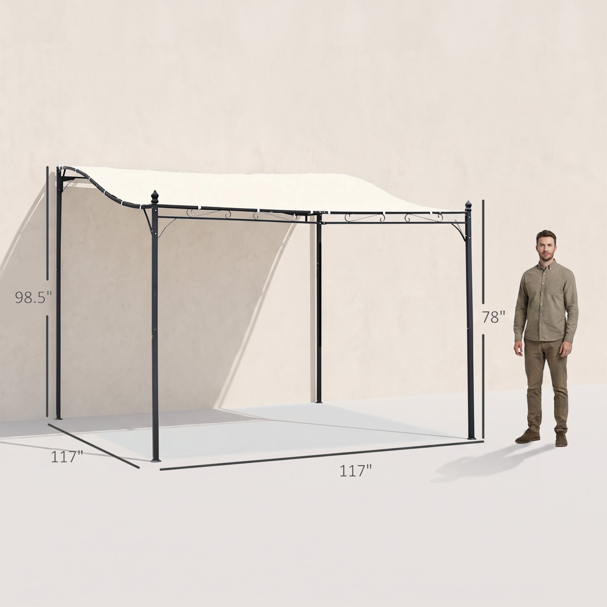 10' x 10' Steel Outdoor Pergola Gazebo, Patio Canopy with Weather-Resistant Fabric and Drainage Holes for Backyard, Deck, Garden, Cream White