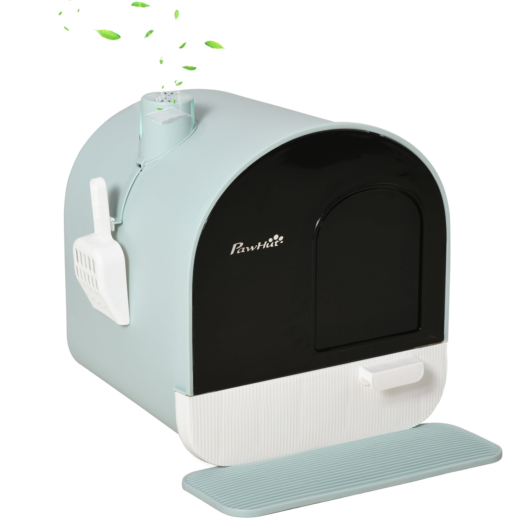 Fully Enclosed Cat Litter Box with Lid & Drawer Design, Covered Litter Box Anti-Leakage, Anti-Splashing, for Indoor Cats from Kitten to Adult, with Scoop & Mat, Easy Clean, Odor Control, Green