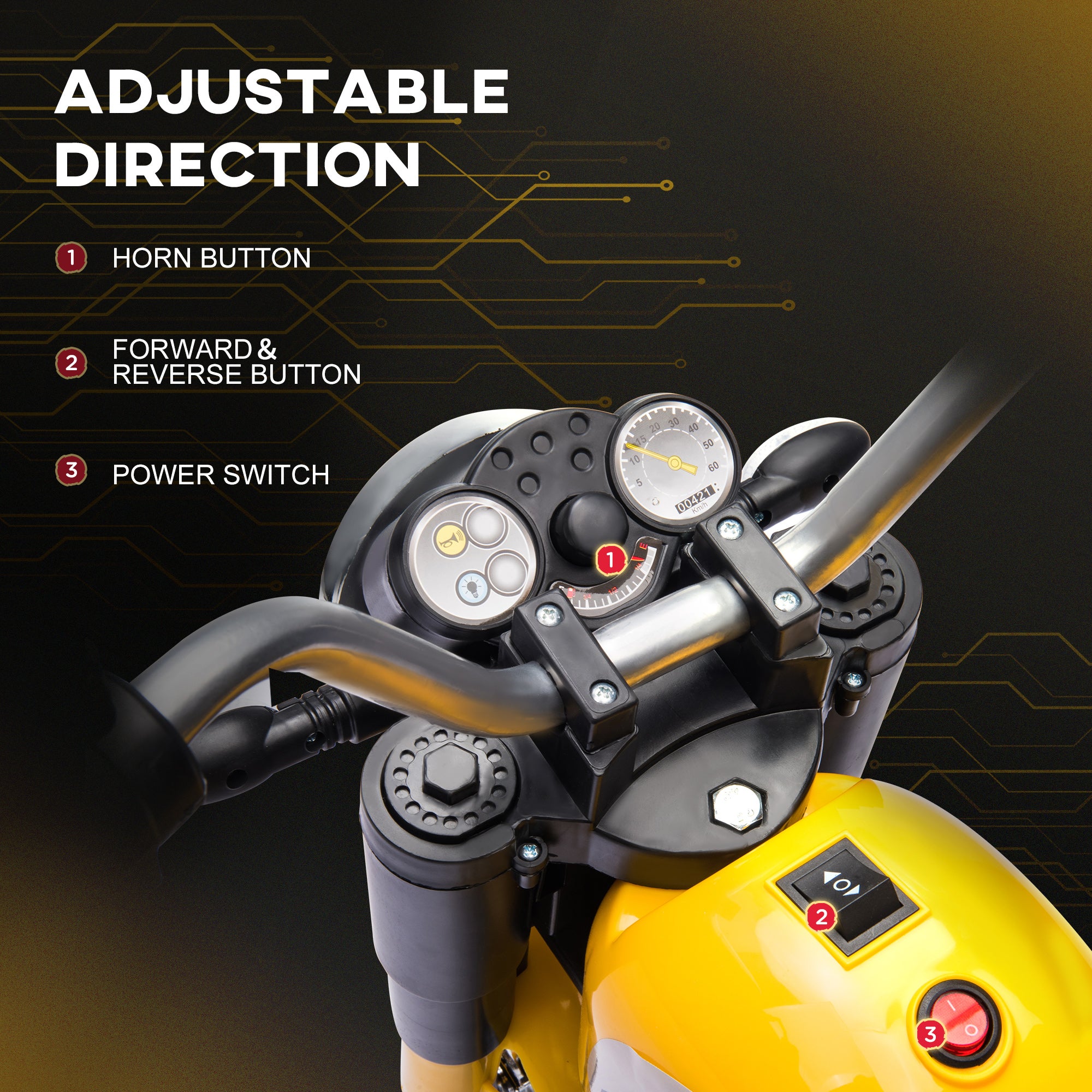 Electric Motorcycle for Kids, 6V Battery Powered Ride-On Dirt Bike 3-Wheels Motorbike with Horn Headlights Realistic Sounds Speed for 18 - 36 Months Yellow