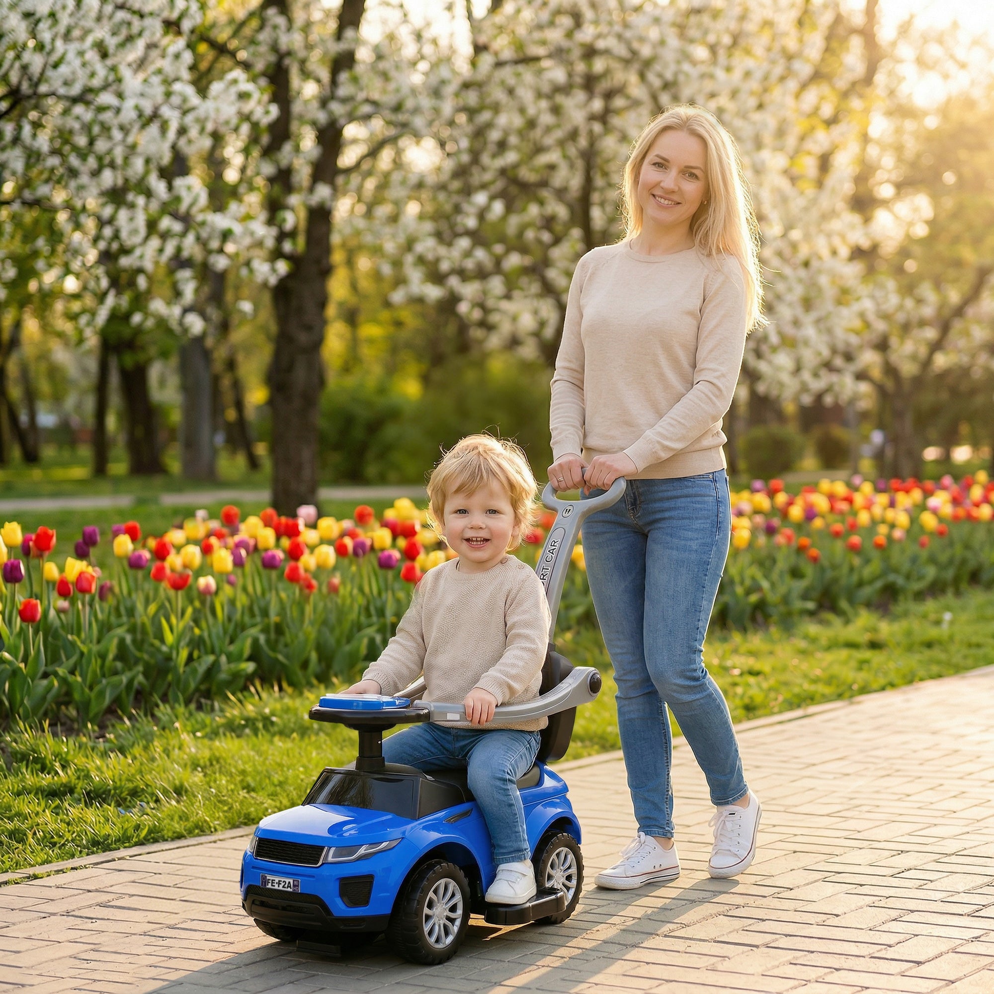 3 In 1 Push Cars for Toddlers Kid Ride on Push Car Stroller Sliding Car with Horn Music Light Function Secure Bar Ride on Toy for Boy Girl 18-36 Months, Blue