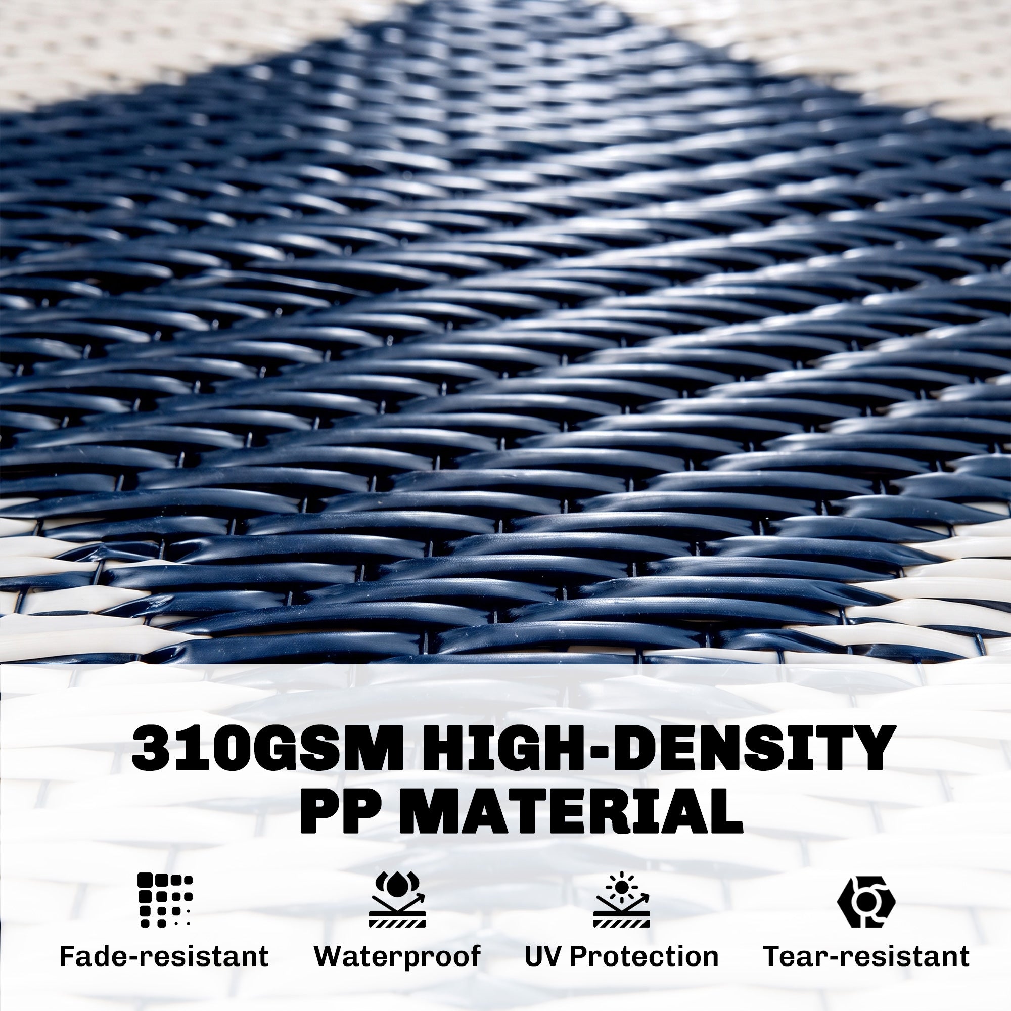 Reversible Outdoor Rug, 9' x 12' Waterproof Plastic Straw Floor Mat, Portable RV Camping Carpet, Large Floor Mat for Backyard, Deck, Picnic, Beach, Blue & White