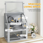 3 Tier Wooden Hamster Cage w/ Detachable Bottom, Hut, Seesaw, Exercise Wheel, Ramps, 24" x 16" x 29.5"
