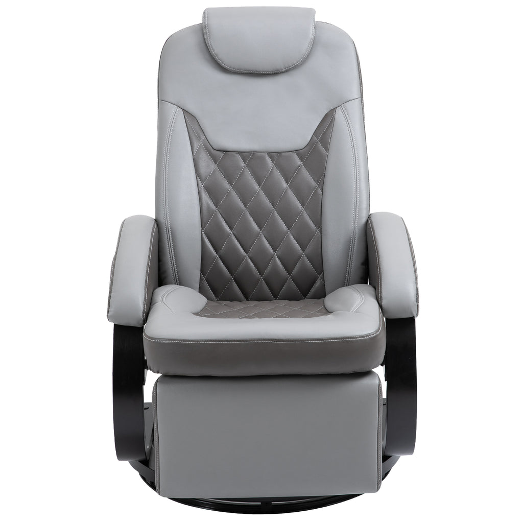 Faux Leather Manual Recliner, Adjustable Swivel Lounge Chair, Armchair with Footrest and Round Base for Living Room, Gray