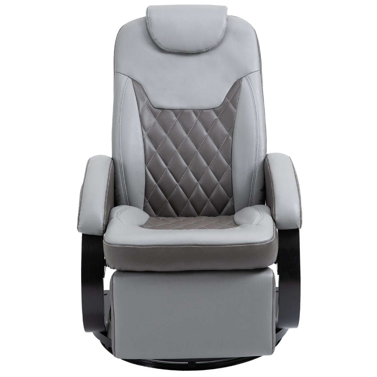 Faux Leather Manual Recliner, Adjustable Swivel Lounge Chair, Armchair with Footrest and Round Base for Living Room, Gray