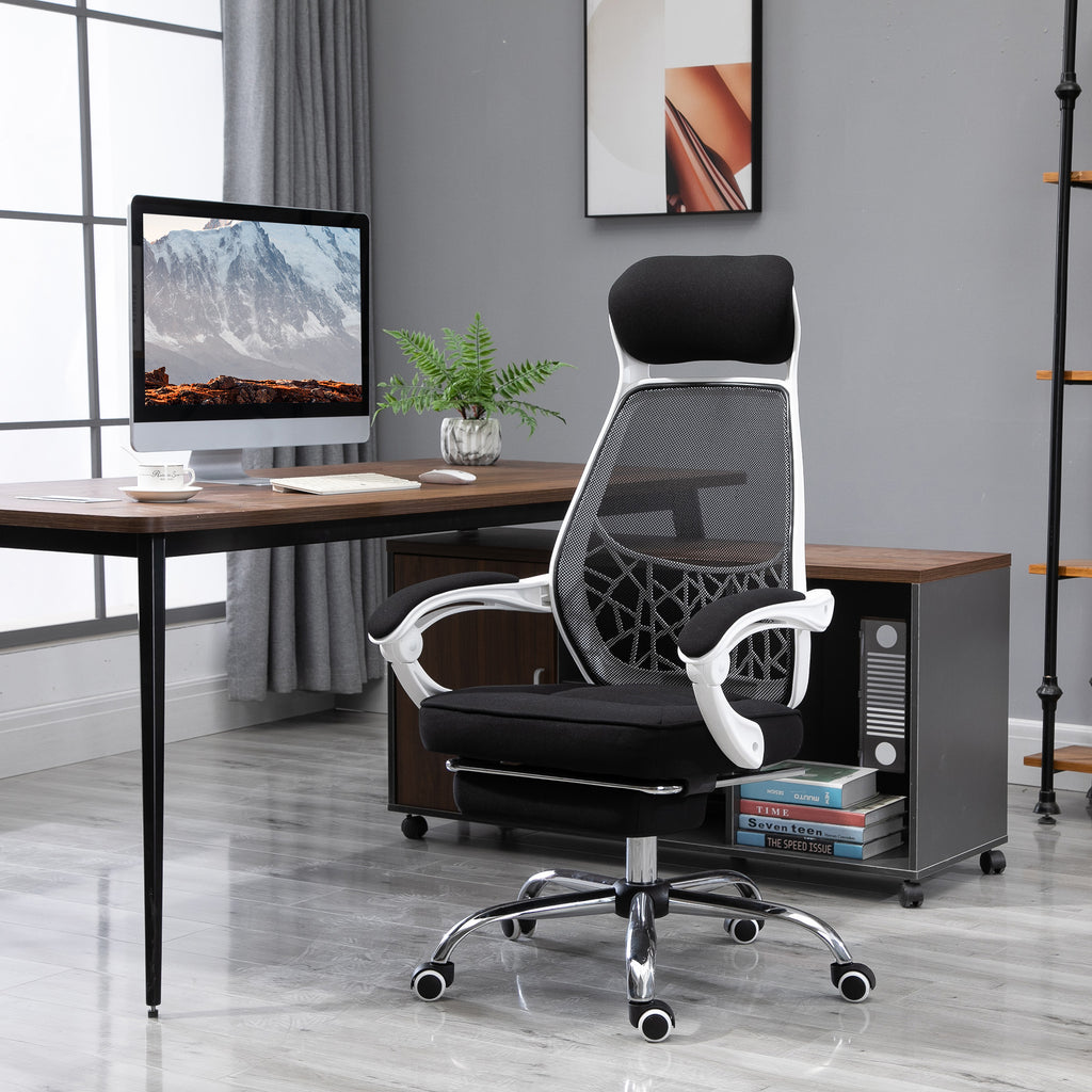 Ergonomic High Back Mesh Office Chair Swivel Reclining Computer Desk Chair with Retractable Footrest, Headrest, Padded Armrest