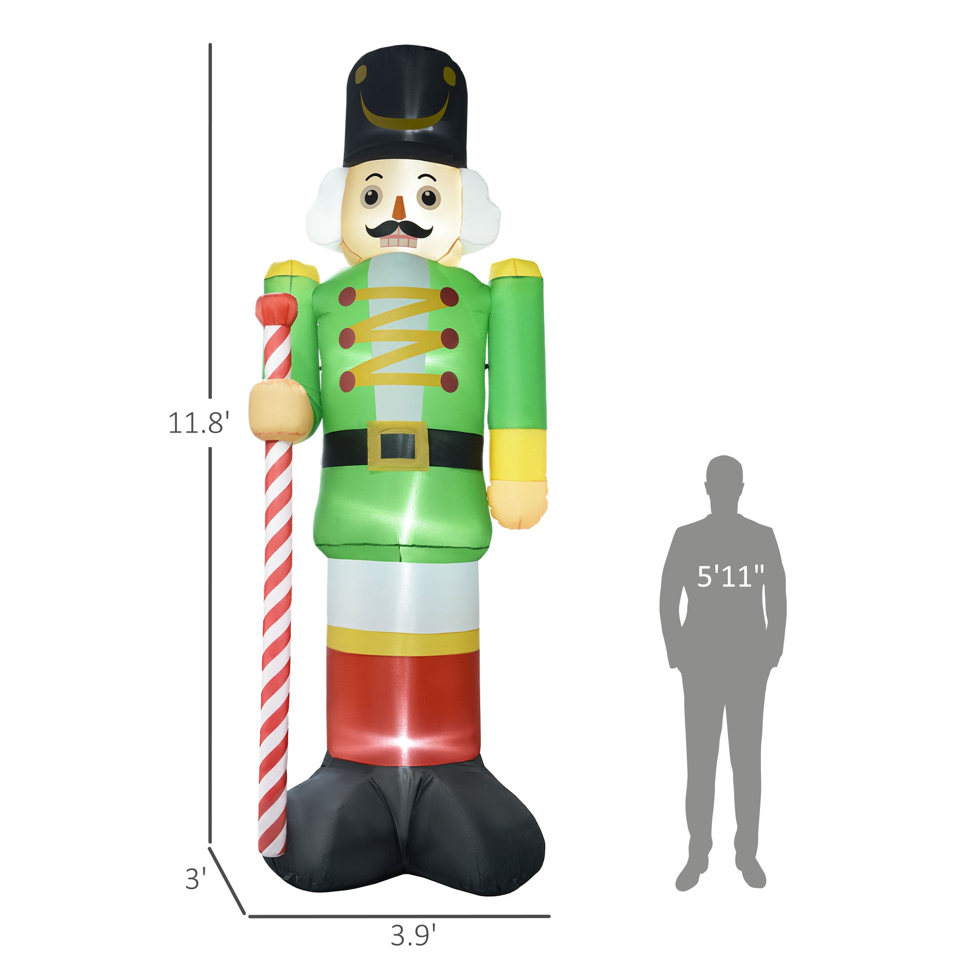 11.8' Inflatable Green Walnut Soldier w/ White LED Lights, Blow-Up Outdoor Display for Party