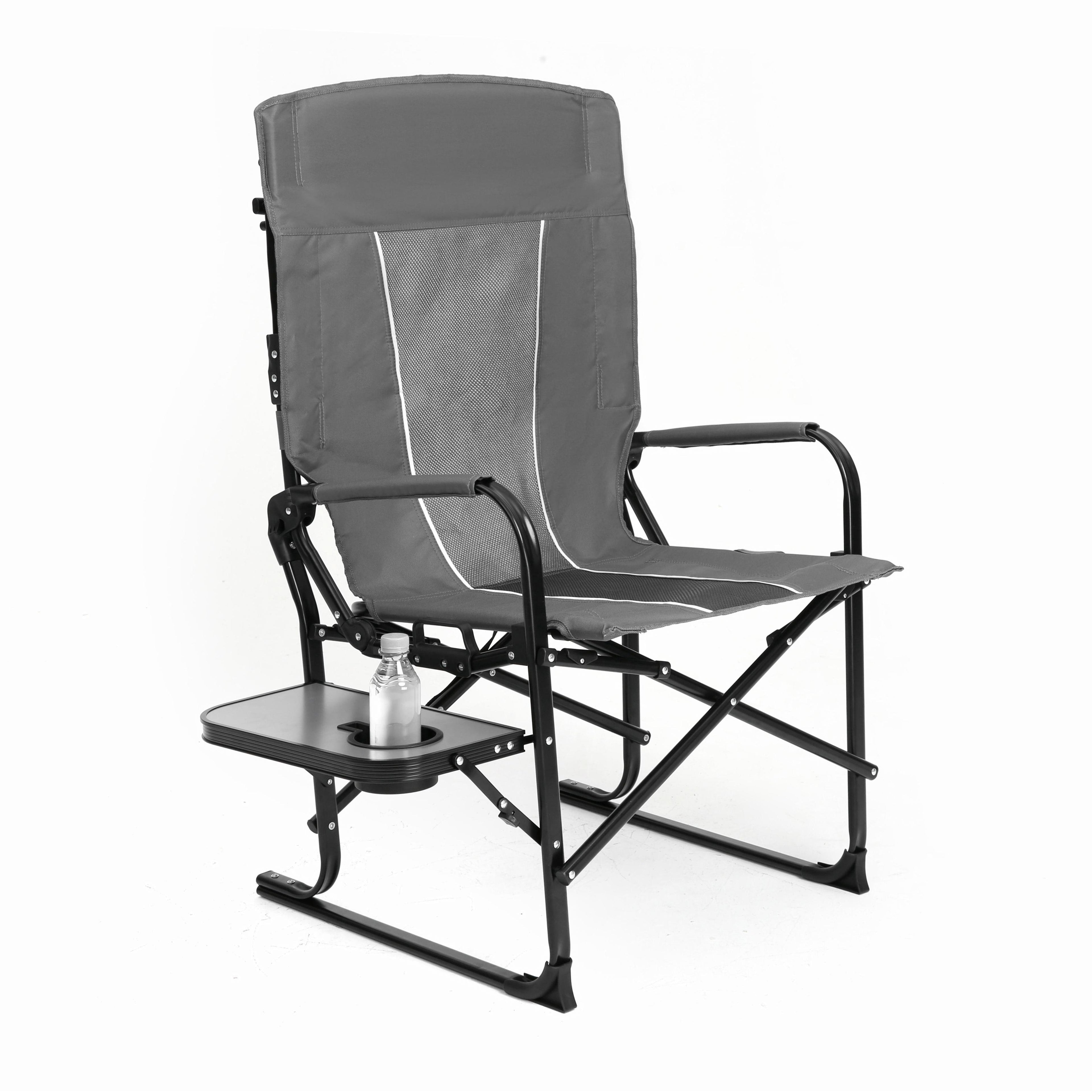 Camping Director's Chair with Side Table and Pocket, Steel Frame, Heavy Duty Oversized Portable Folding Chair, 25" L x 27.5" W x 43.5" H, Gray