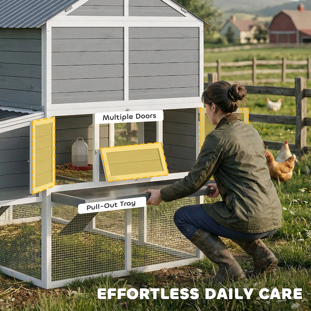 77" Large Chicken Coop for 6-8 Chickens, Outdoor Wooden Hen House Poultry Cage with Run, Nesting Boxes, Waterproof Roof