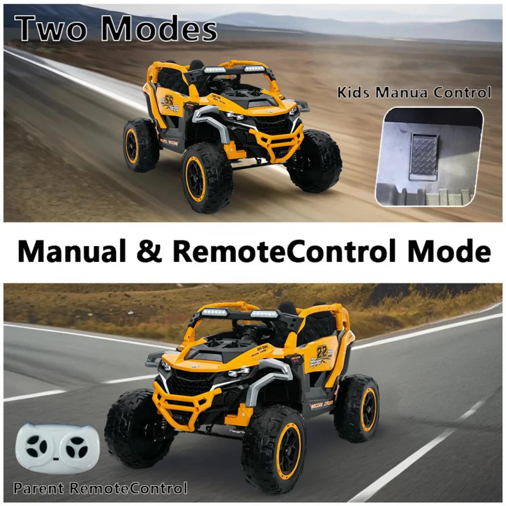 12V 2-Seater Kids Electric UTV Ride-On with Remote Control, Electric Go-Kart with Music & Flashlights, 45.5" L x 28.5" W x 24.5" H, Yellow+Black