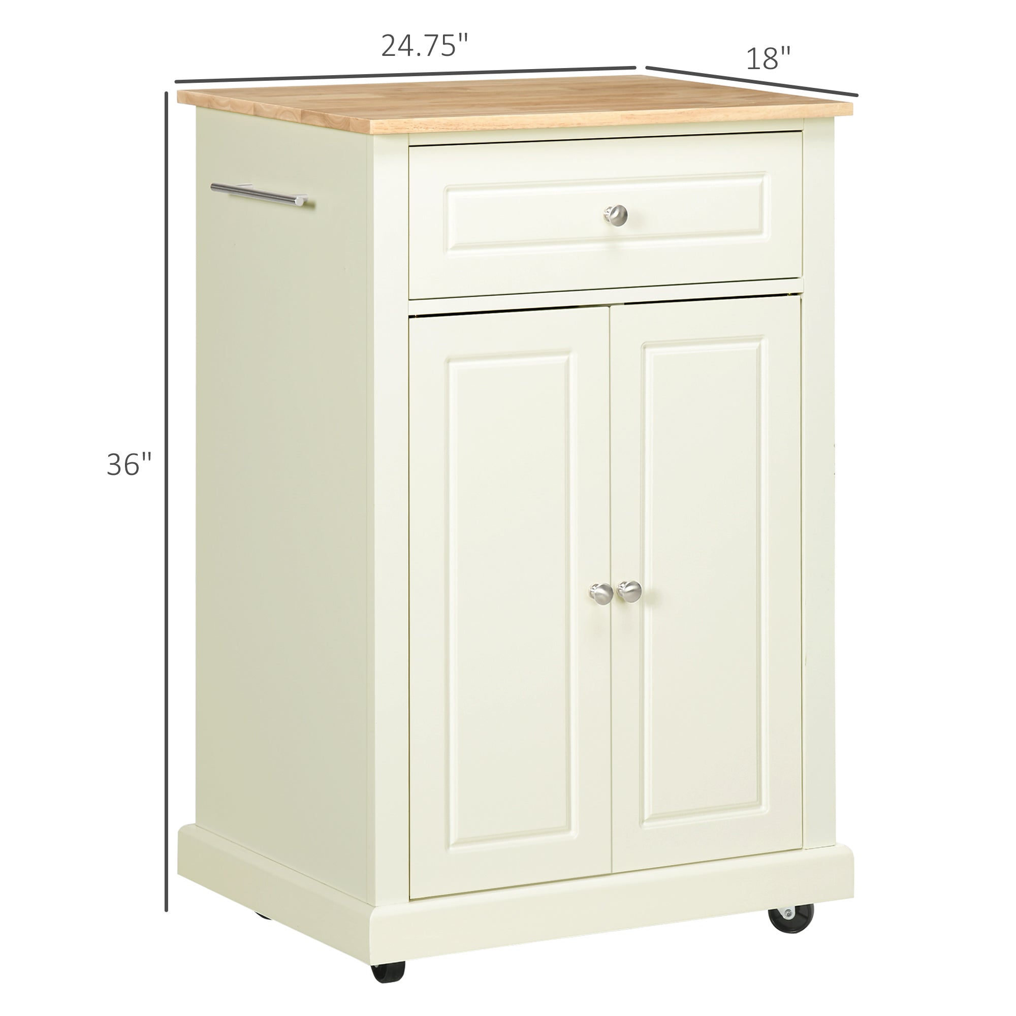 Rolling Kitchen Island Cart, Portable Serving Trolley Table with Drawer, Adjustable Shelf and 2 Towel Racks, Cream White