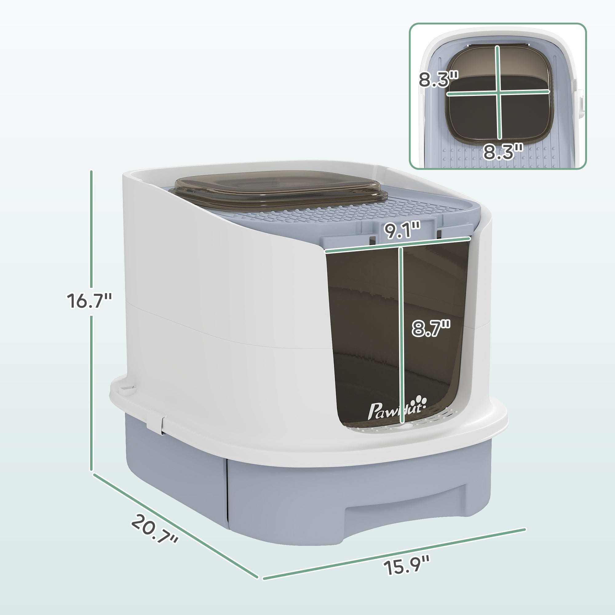 Covered Cat Litter Box with Lid, Drawer, Scoop, Top Entry, Deodorizing Bags, Odor Control, Easy to Clean, Gray