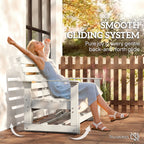 Patio Glider Bench w/ HDPE Slatted Double Rocking Chair, Distressed White