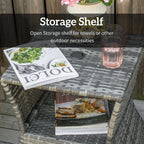 Outdoor Side Table with Umbrella Hole, 2 Tier Rattan Wicker End Table with Storage Shelf, All Weather for Patio, Garden, Backyard, Mixed Gray