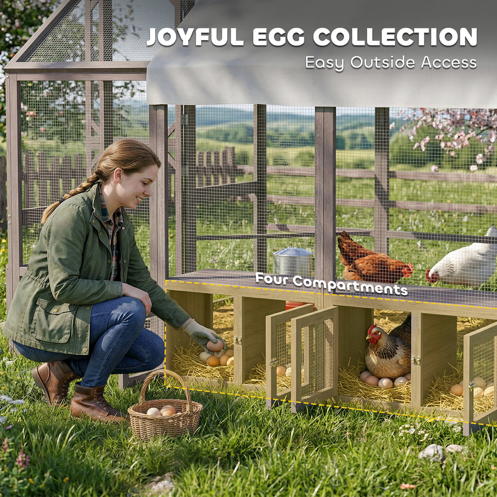 Large Wooden Chicken Coop for 8-10 Hens, Walk-in Chicken Run with Waterproof Cover, Nesting Boxes and Perches
