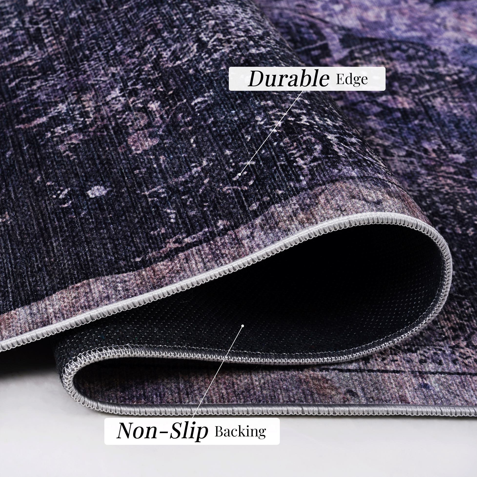 2x10 Low-Pile Non-Slip Non-Shedding Washable Area Rug, Kid and Pet Friendly, Foldable for Bedroom, Kitchen, Dining Room, Anthracite