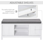 Entryway Shoe Bench Storage Ottoman with Sliding Doors, Adjustable Shelving, 6 Compartments, and Padded Seat, Holds 10 Pairs, White