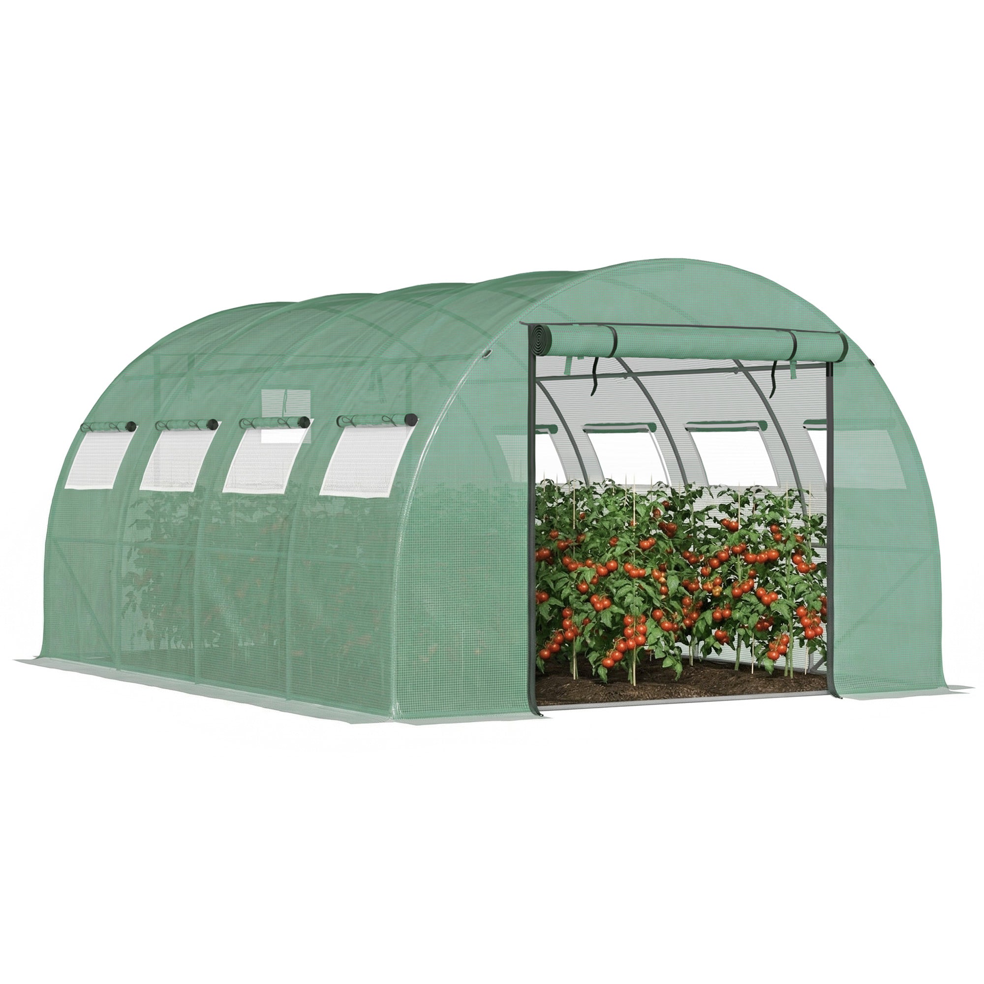 13' x 10' x 6.5' Walk-in Tunnel Greenhouse with 2 Zippered Mesh Doors & 10 Mesh Windows, Upgraded Gardening Plant Hot House with Galvanized Steel Hoops, Green