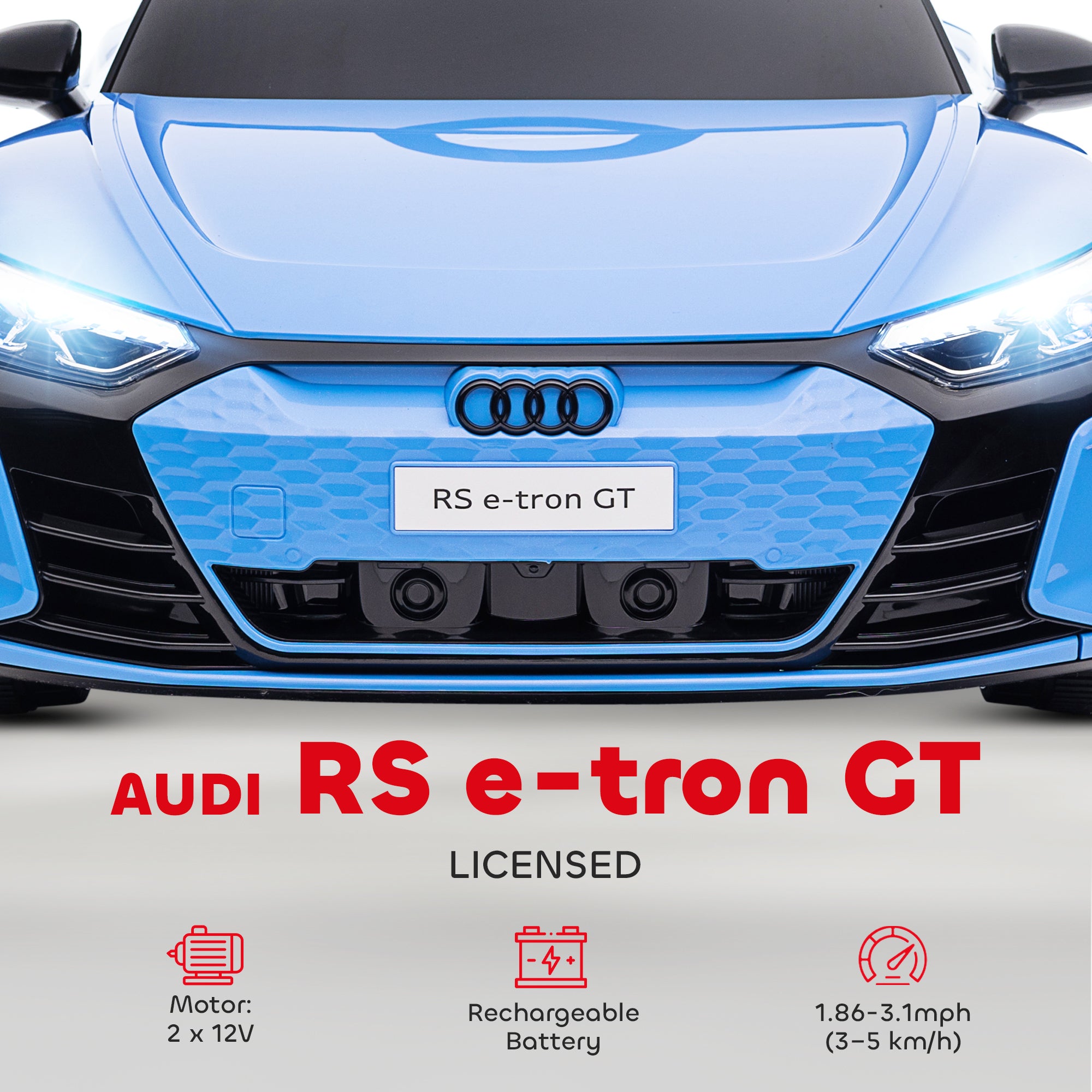 Electric Car for Kids, 12V Licensed RS E-tron GT 3.1 MPH Kids Ride on Car, Ride-on Toy with Remote Control, 4 Suspension Wheels, Horn, Music, Lights, for Boys and Girls, Blue