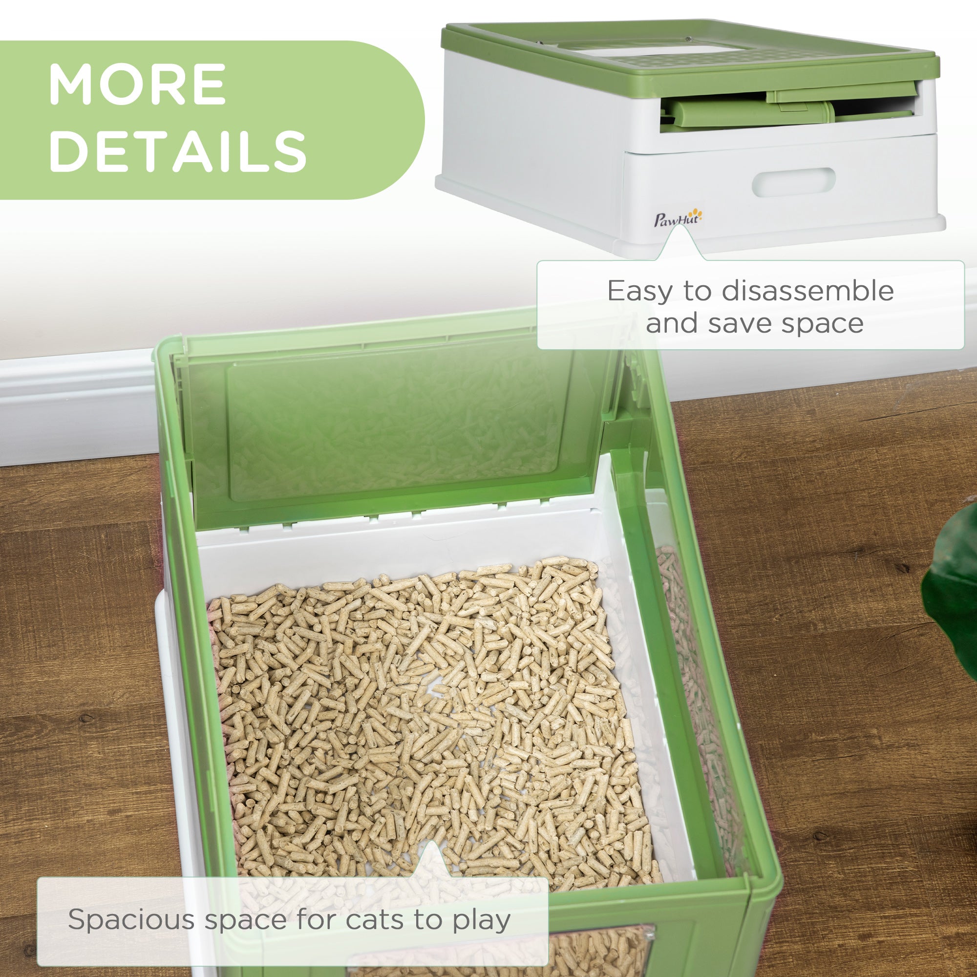 Fully Enclosed Cat Litter Box with Front Entry, Top Exit, Yellowish Green