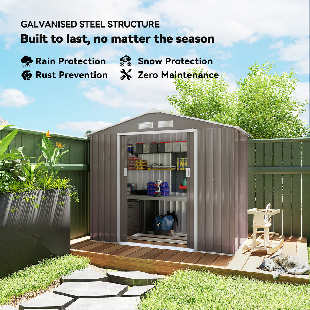 7' x 4' Outdoor Storage Shed, Garden Tool Metal Shed with Foundation Kit, Double Lockable Door, Air Vents and Sloping Roof, for Backyard, Patio, Lawn, Gray