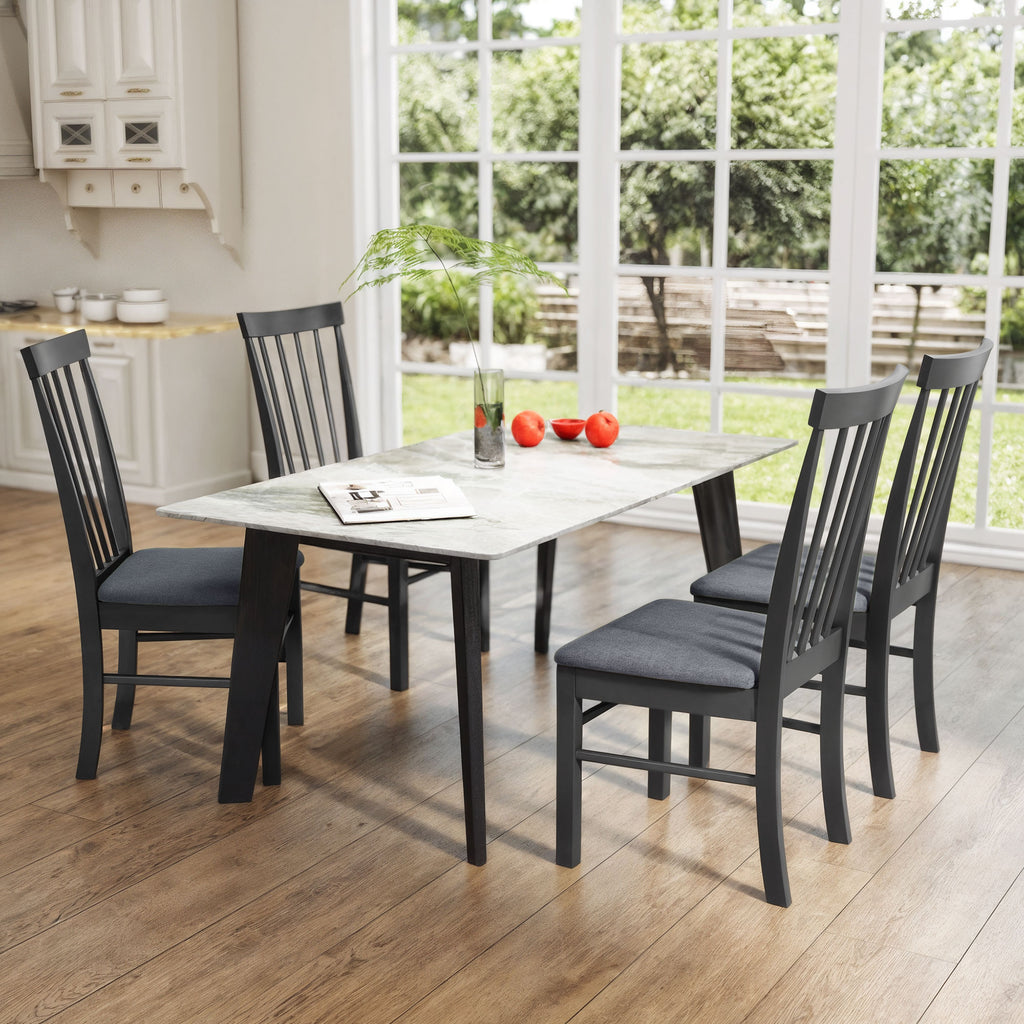 Wooden Dining Chairs Set of 4, Farmhouse Upholstered Kitchen Chairs with Rubber Wood Frame, Black and Gray
