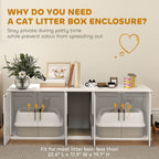 Cat Litter Box Enclosure with Double Room, Scratching Mat for 2 Cats, 57" x 19" x 20", White