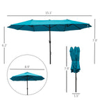 Patio Umbrella 15ft Double-Sided Outdoor Market Extra Large Umbrella with Crank Handle for Deck, Lawn, Backyard and Pool, Blue