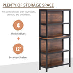 Shelves for Storage, 4 Tier Bookshelf Utility Organizer with Back Support and Anti-Topple Design, Walnut/Black