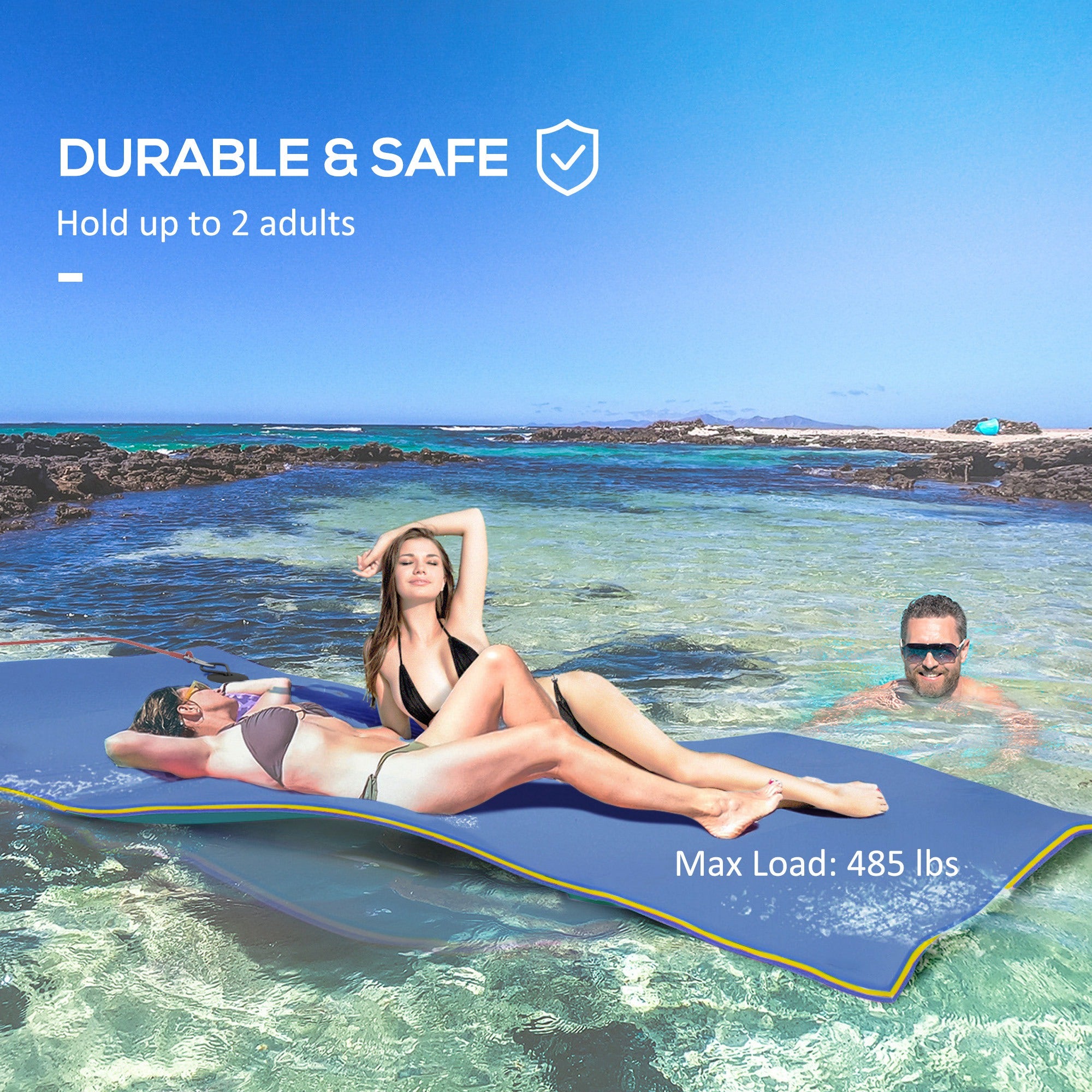 9' x 6' Lily Pad Water Mat for 2 Adults, Floating Water Pad for Lake, Pool, Ocean, Beach, and Boating, Blue
