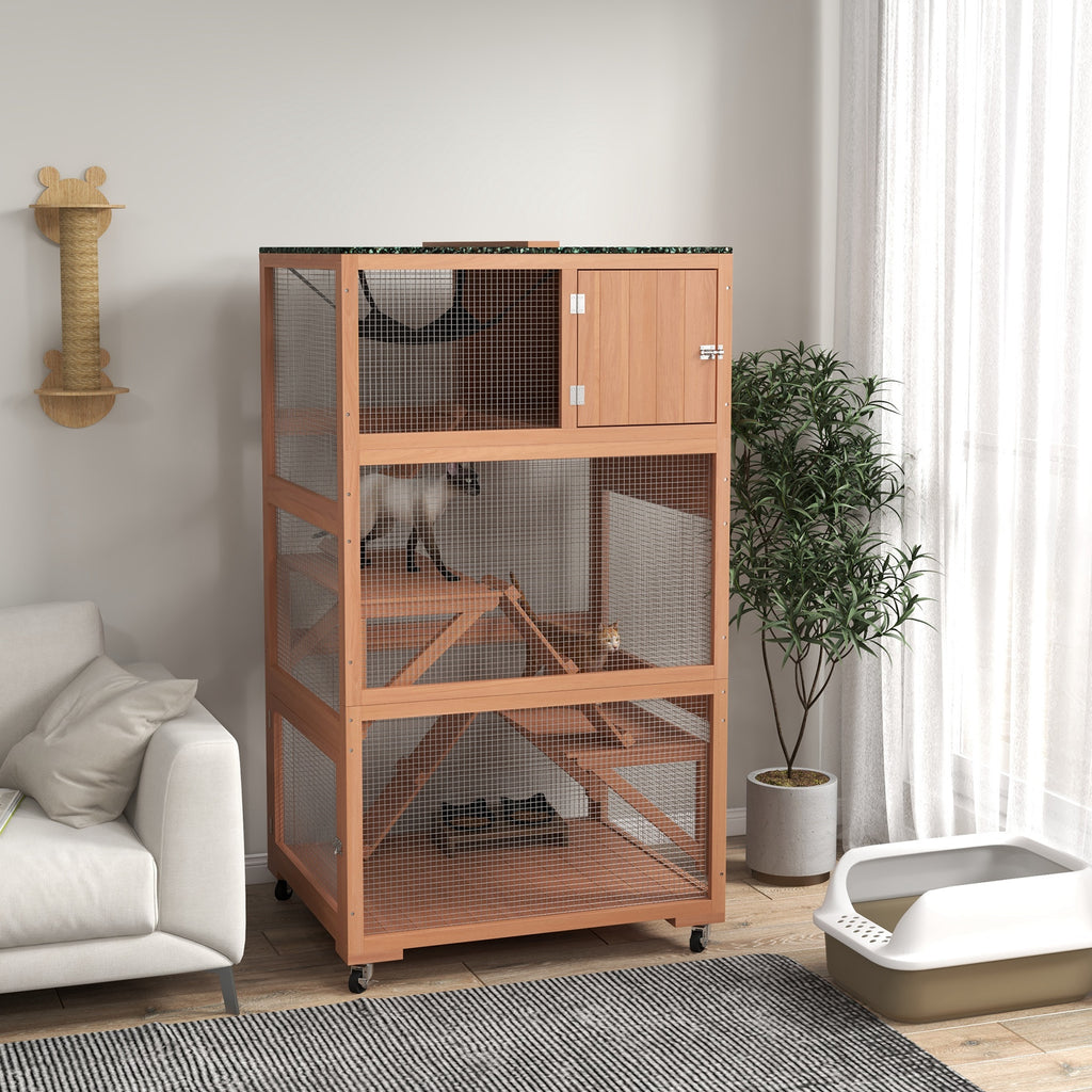 Catio, Outdoor Cat Enclosure House on Wheels with Hammock, Orange