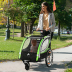 2-in-1 Walk/Ride Child Baby Bike Trailer for Kids 2 Seater, High-Visibility Bike Stroller for Toddler Wagon, Weather-Strong Double Bicycle Trailer Accessory, Green