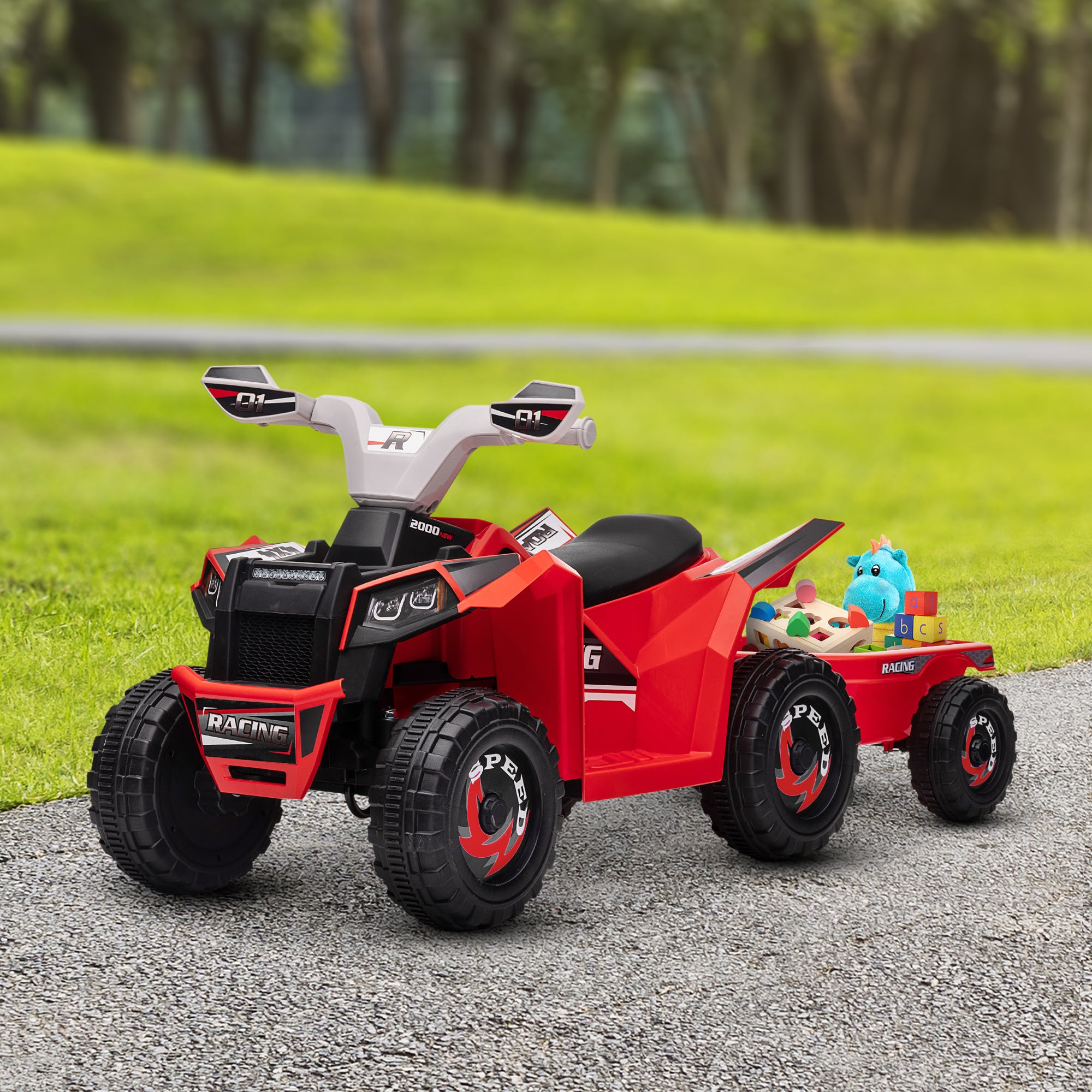 6V Electric Toy Car with Back Trailer, Forward Backward, Wear-Resistant Wheels for Ages 18-36 Months, Red