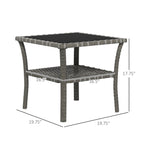Rattan Side Table, Outdoor End Table with Storage Shelf, Aluminum Frame Square, Coffee Table with Tempered Glass Top, Mixed Gray