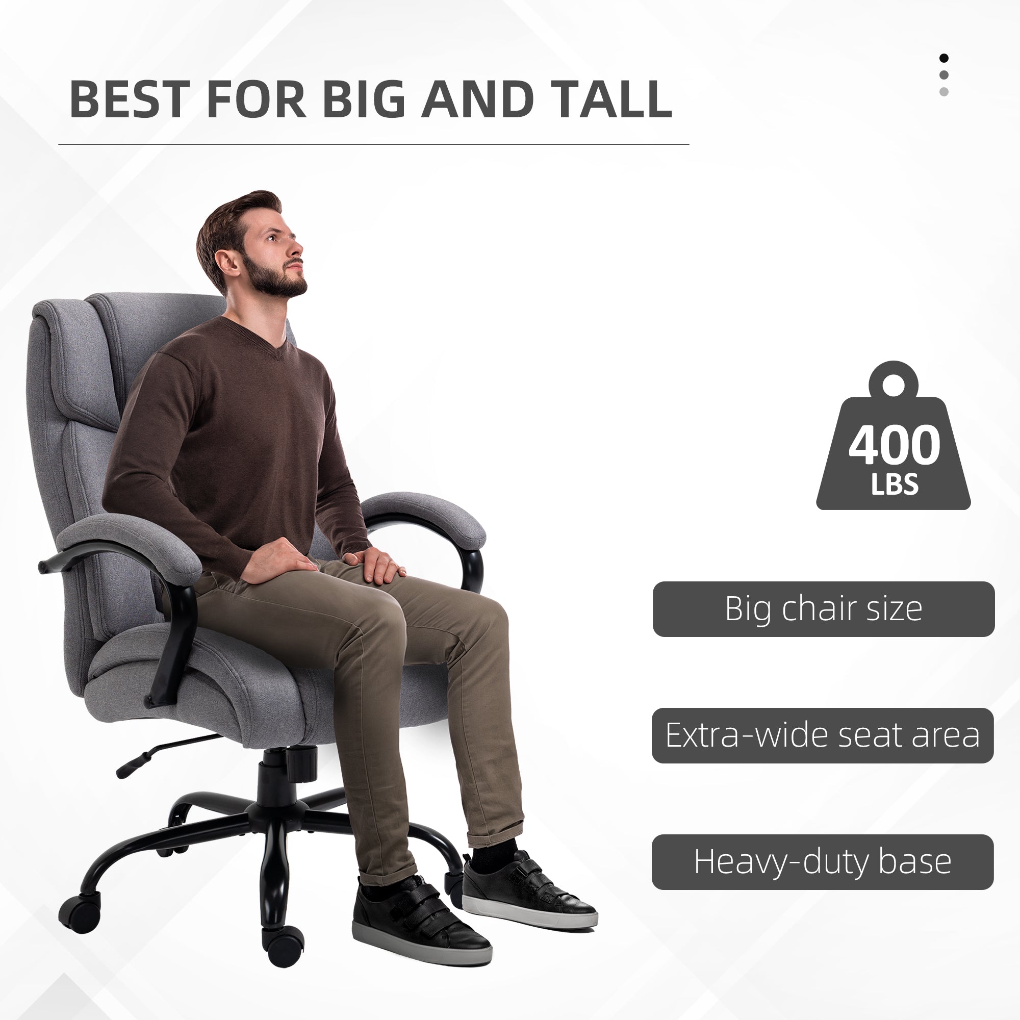 Big and Tall Executive Office Chair, Ergonomic Heavy-Duty High Back Computer Desk Chair 484lbs with Wide Seat, Linen Fabric, Adjustable Height, Swivel Wheels, Light Gray