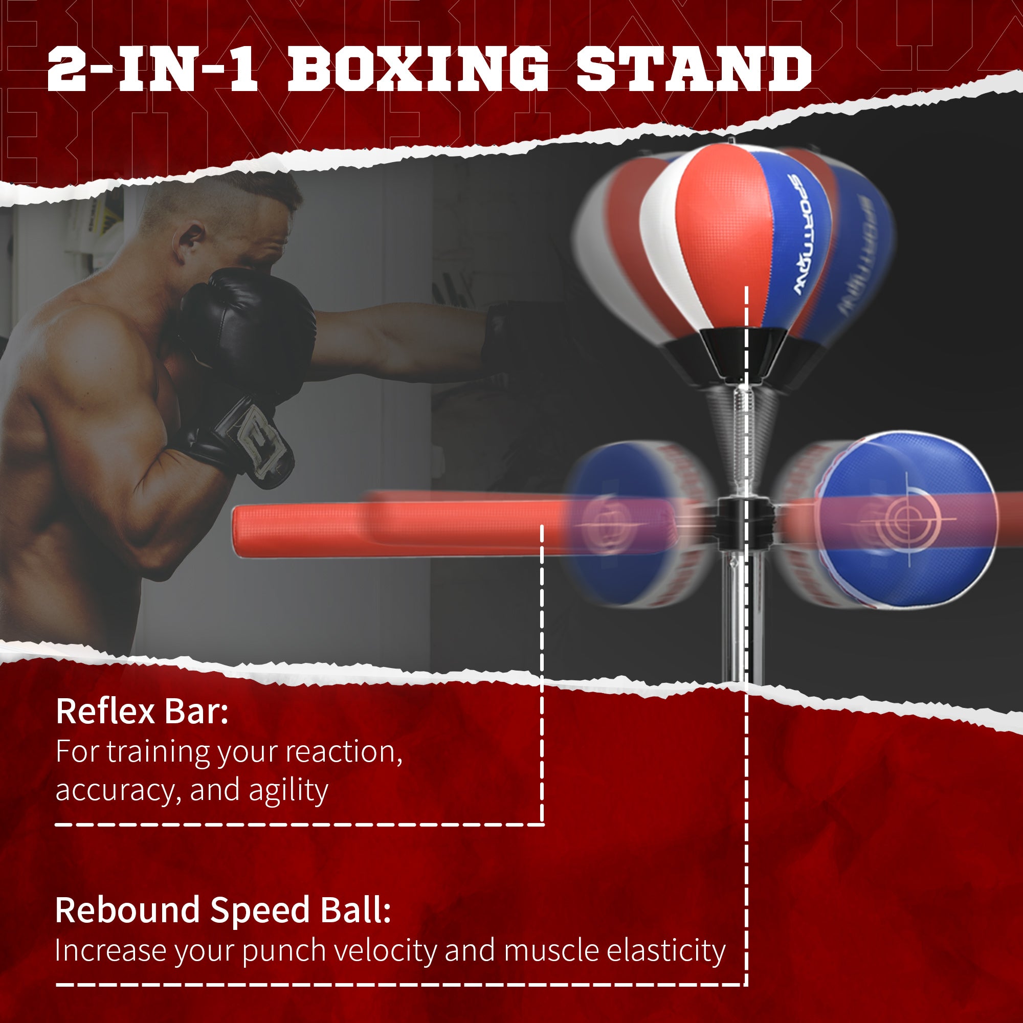 Free Standing Boxing Bag with Stand, Punching Speed Bag Reaction Bar Challenge with Suction Cups, 64-81in Adjustable Height for Teenagers and Adults, Multi