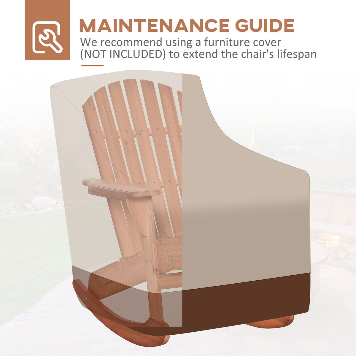 Adirondack Rocking Chair, with Slatted Wooden Design, Fanned Back, Ergonomic Armrests, & Classic Rustic Style, For Porch, Patio, Backyard, Teak