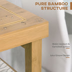 Bamboo Kitchen Island Cart on Wheels, Utility Trolley Cart with 2 Storage Drawers and Open Shelves, Bamboo Tone
