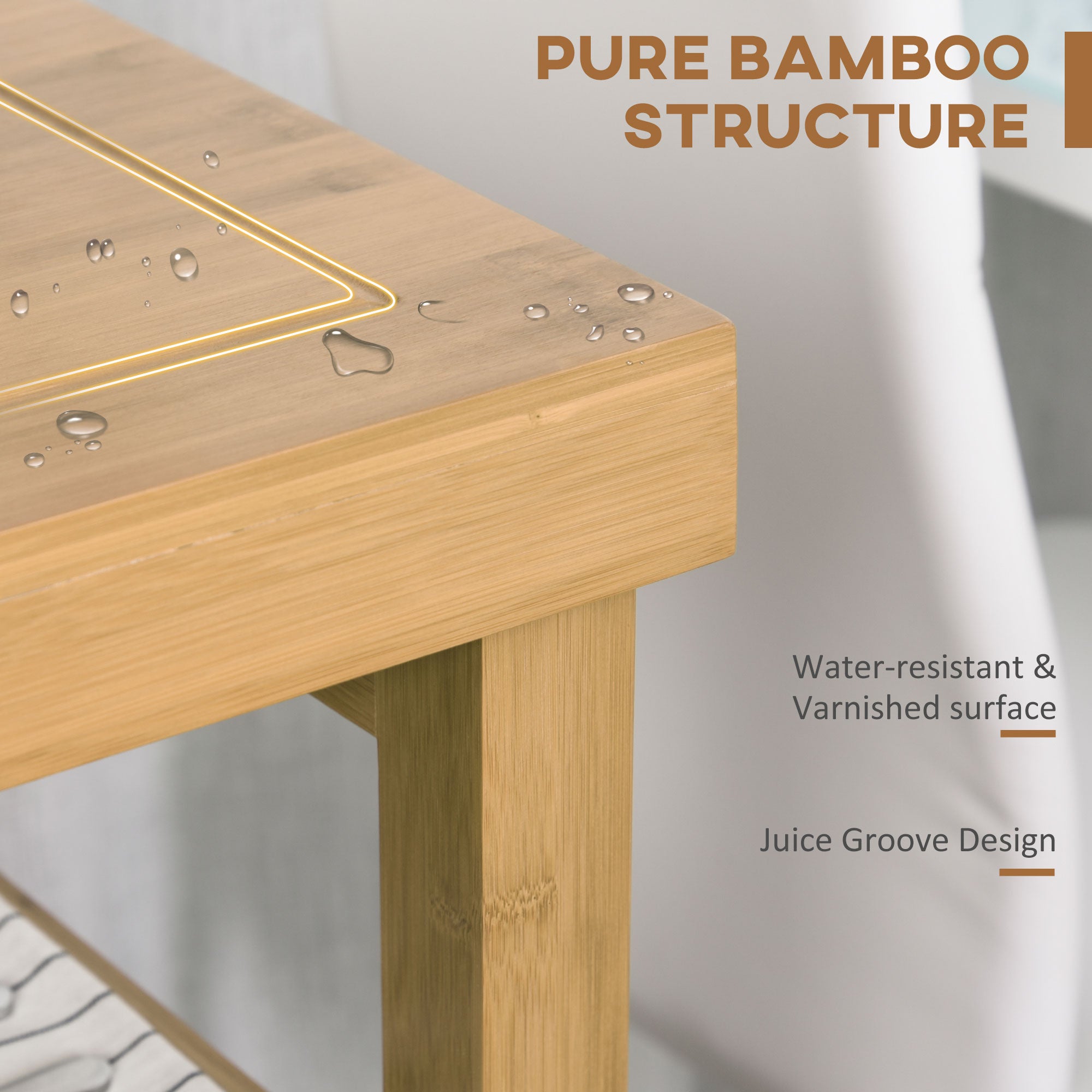 Bamboo Kitchen Island Cart on Wheels, Utility Trolley Cart with 2 Storage Drawers and Open Shelves, Bamboo Tone