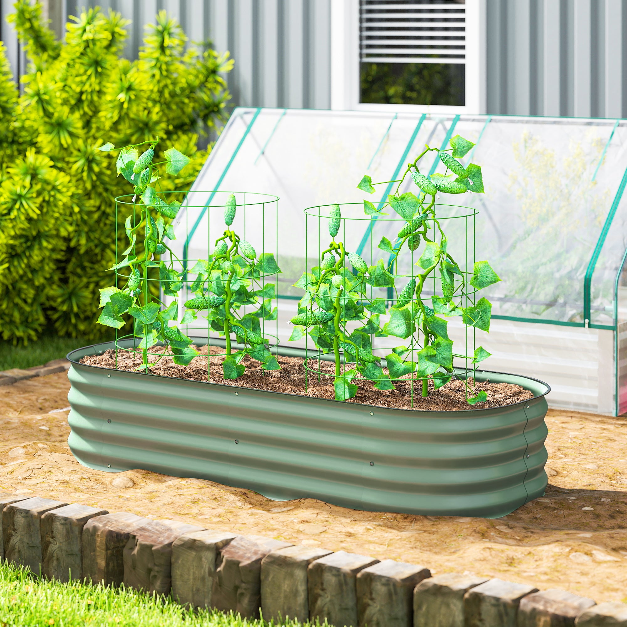 4.9' x 2' x 1' Galvanized Raised Garden Bed Kit, Metal Planter Box with Safety Edging, Green