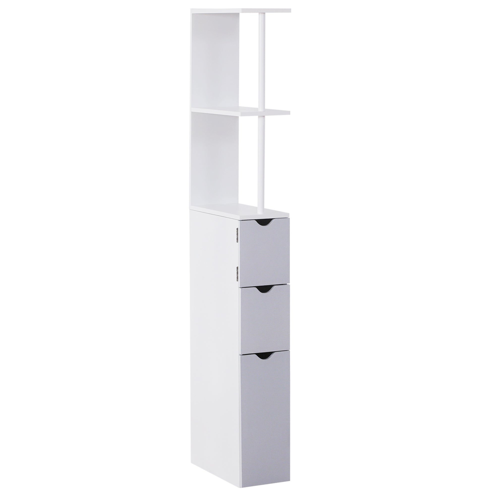 54" Tall Bathroom Storage Cabinet, Freestanding Linen Tower with 2-Tier Shelf and Drawers, Narrow Side Floor Organizer, White