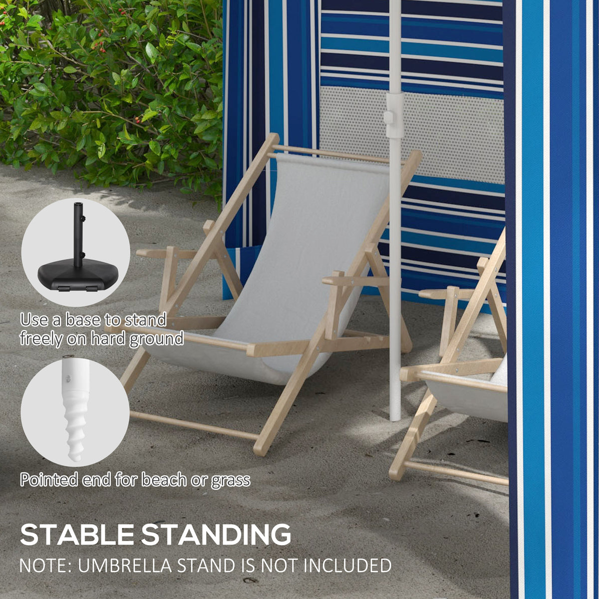 5.8' x 5.8' Cabana Umbrella for Travel, Walls, Vents, Ruffles, Carry Bag, Beach Umbrella, Blue Stripe