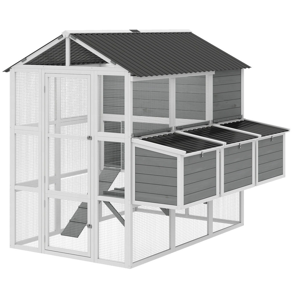 77" Large Chicken Coop for 6-8 Chickens, Outdoor Wooden Hen House Poultry Cage with Run, Nesting Boxes, Waterproof Roof